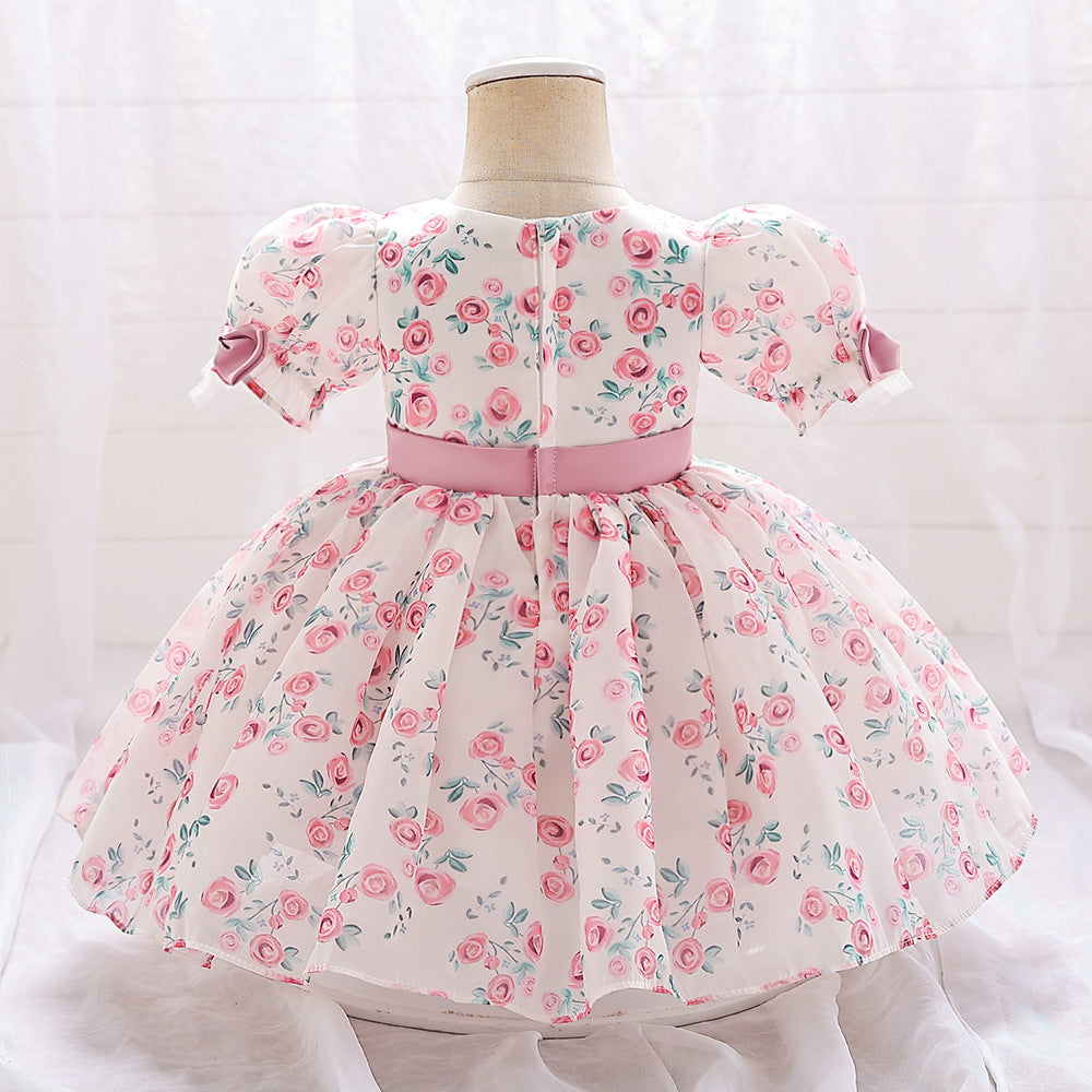 Ball Gown Scoop Puff Sleeves Ruched Flower Girl Dresses