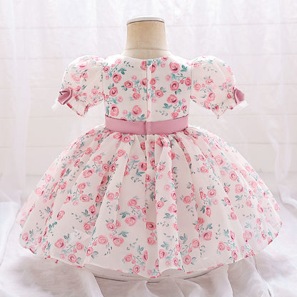 Ball Gown Scoop Puff Sleeves Ruched Flower Girl Dresses
