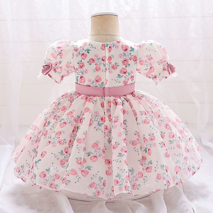 Ball Gown Scoop Puff Sleeves Ruched Flower Girl Dresses