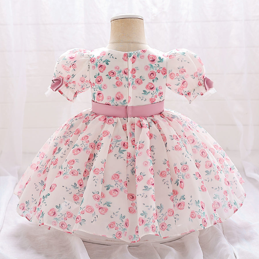 Ball Gown Scoop Puff Sleeves Ruched Flower Girl Dresses