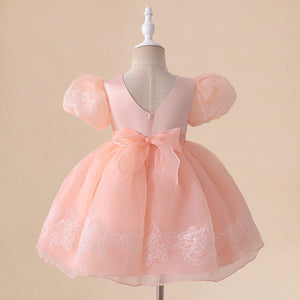 Ball Gown Scoop Puff Sleeves Flower Girl Dresses with Lace