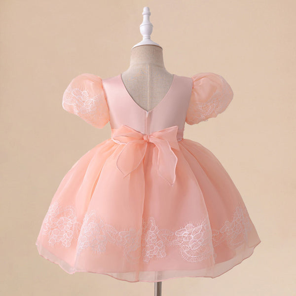 Ball Gown Scoop Puff Sleeves Flower Girl Dresses with Lace