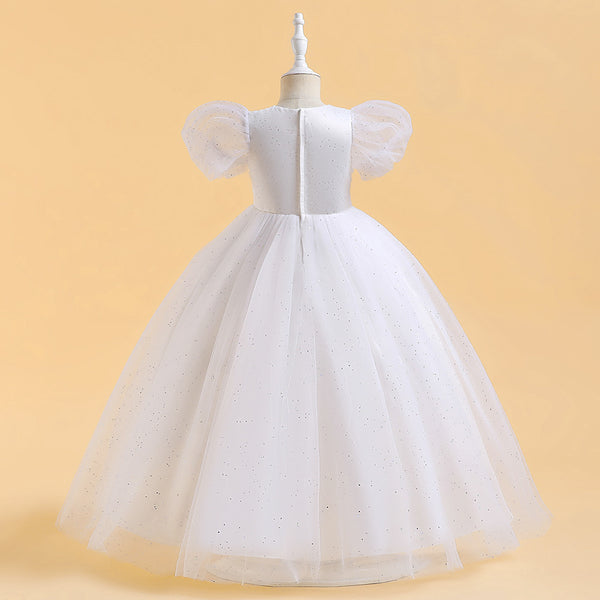 Ball Gown Scoop Puff Sleeves Sequins Flower Girl Dresses