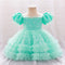 Ball Gown Scoop Puff Sleeves Tiered Flower Girl Dresses