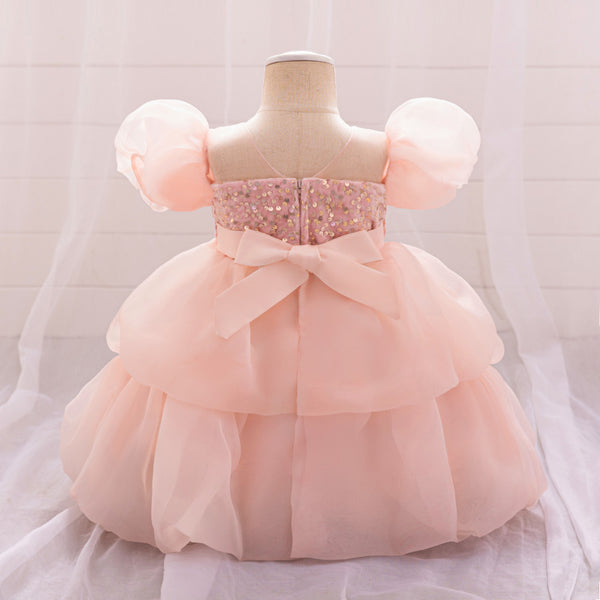 Ball Gown Scoop Puff Sleeves Tiered Flower Girl Dresses