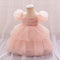 Ball Gown Scoop Puff Sleeves Tiered Flower Girl Dresses