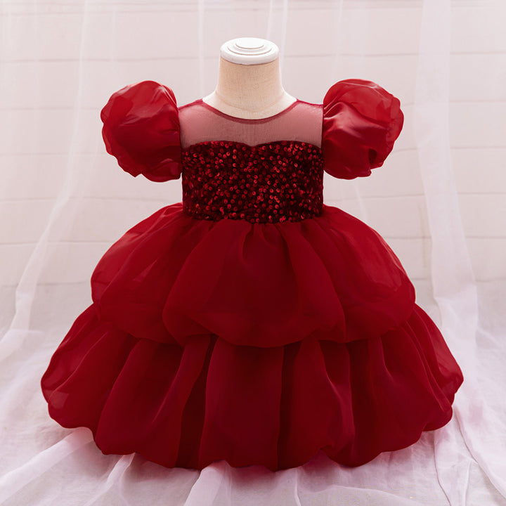Ball Gown Scoop Puff Sleeves Tiered Flower Girl Dresses