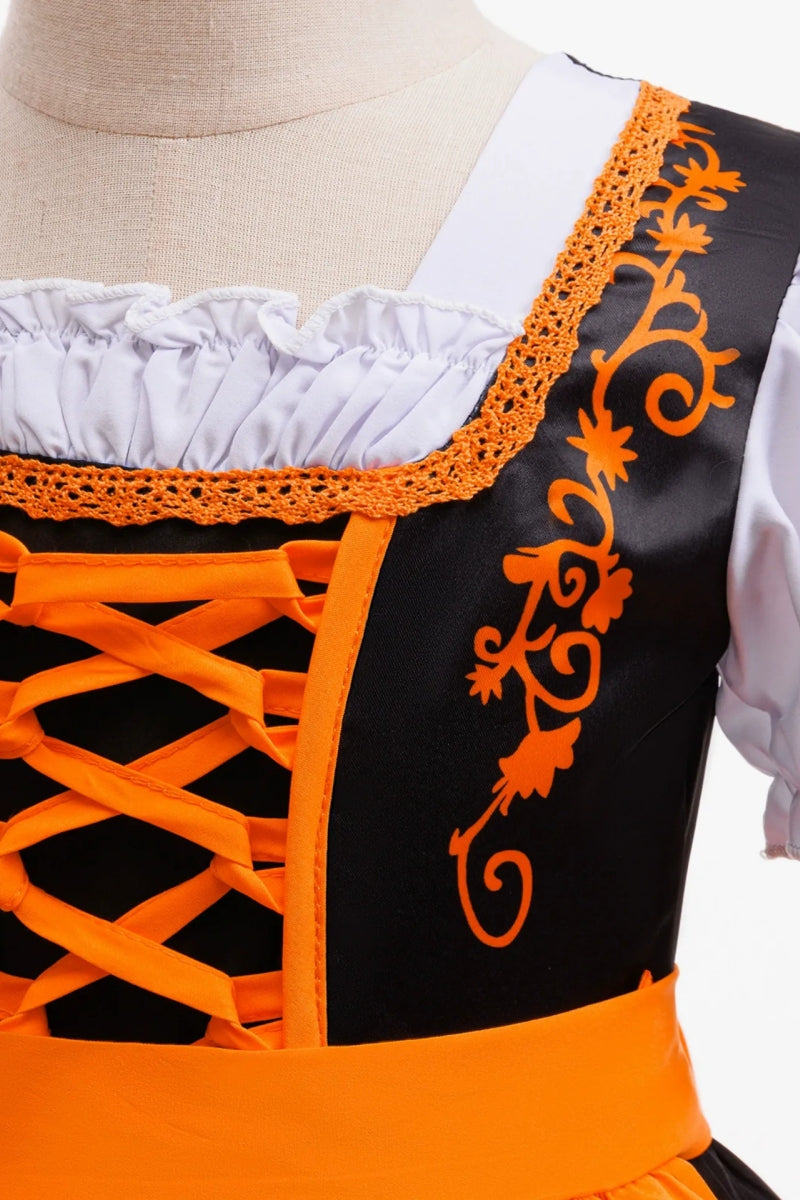 Ball Gown Square Neck Short Puff Sleeves Tea-Length Halloween Dresses for Girls With Bowknot &amp; Pleats