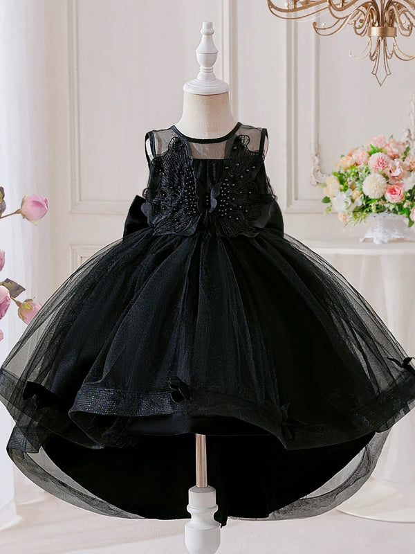 Ball Gown Crew-Neck Sleeveless Knee-Length Halloween Dresses for Girls With Applique & Beadings