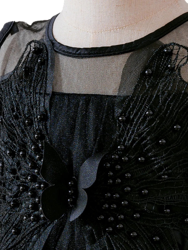 Ball Gown Crew-Neck Sleeveless Knee-Length Halloween Dresses for Girls With Applique & Beadings