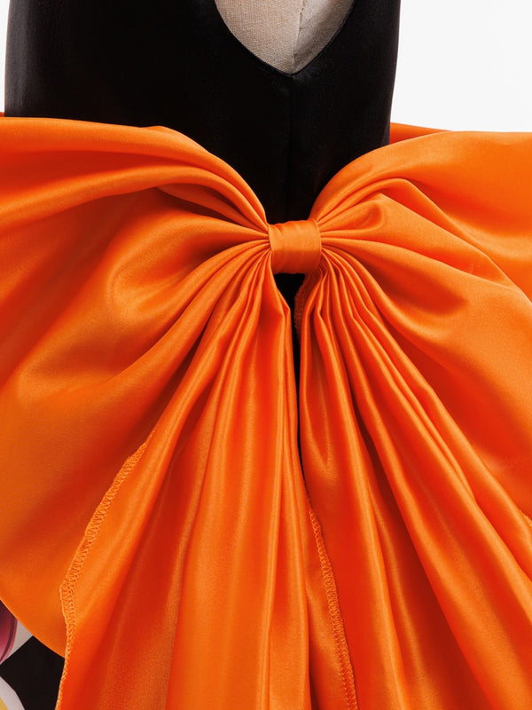 Ball Gown Crew-Neck Sleeveless Tea-Length Printed Halloween Dresses for Girls With Bowknot