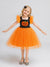 Printed A-Line/Princess Square Neck Flying Sleeves Knee-Length Halloween Dresses for Girls With Pleats & Sequins