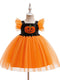 Printed A-Line/Princess Square Neck Flying Sleeves Knee-Length Halloween Dresses for Girls With Pleats & Sequins