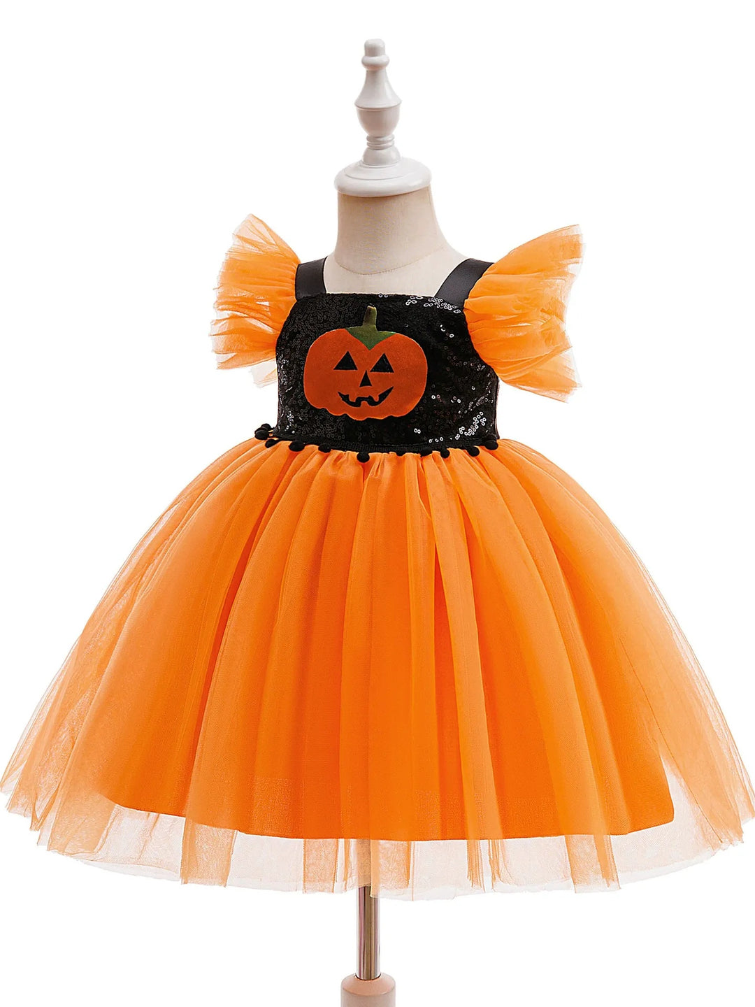 Printed A-Line/Princess Square Neck Flying Sleeves Knee-Length Halloween Dresses for Girls With Pleats &amp; Sequins