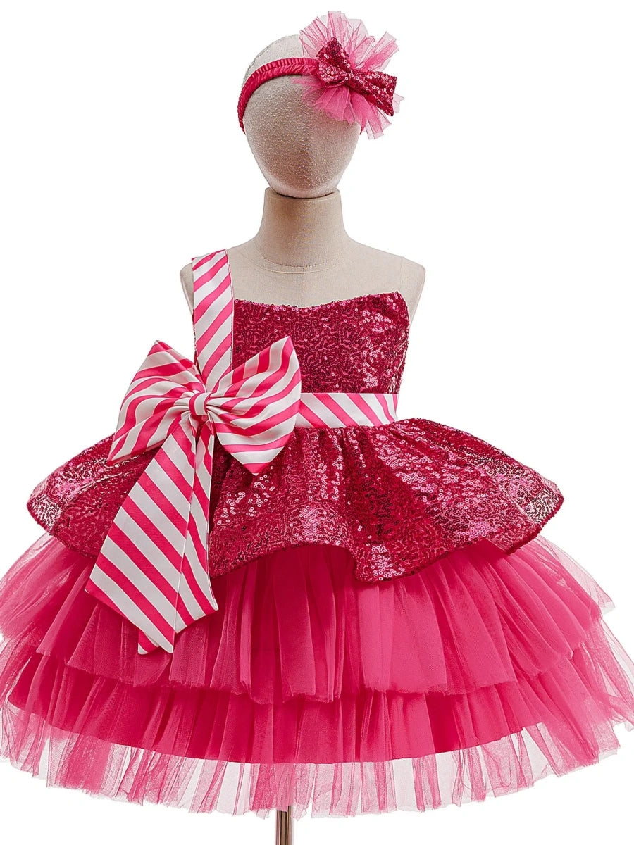 A-Line/Princess One-Shoulder Sleeveless Christmas Dresses for Girls WIth Bowknot &amp; Sequins