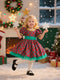 A-Line/Princess Scoop Short Sleeves Plaid Christmas Dresses for Girls WIth Sash
