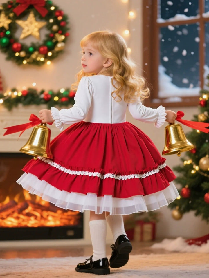 A-Line/Princess Scoop Half Sleeves Plaid Christmas Dresses for Girls WIth Pleats &amp; Bowknot