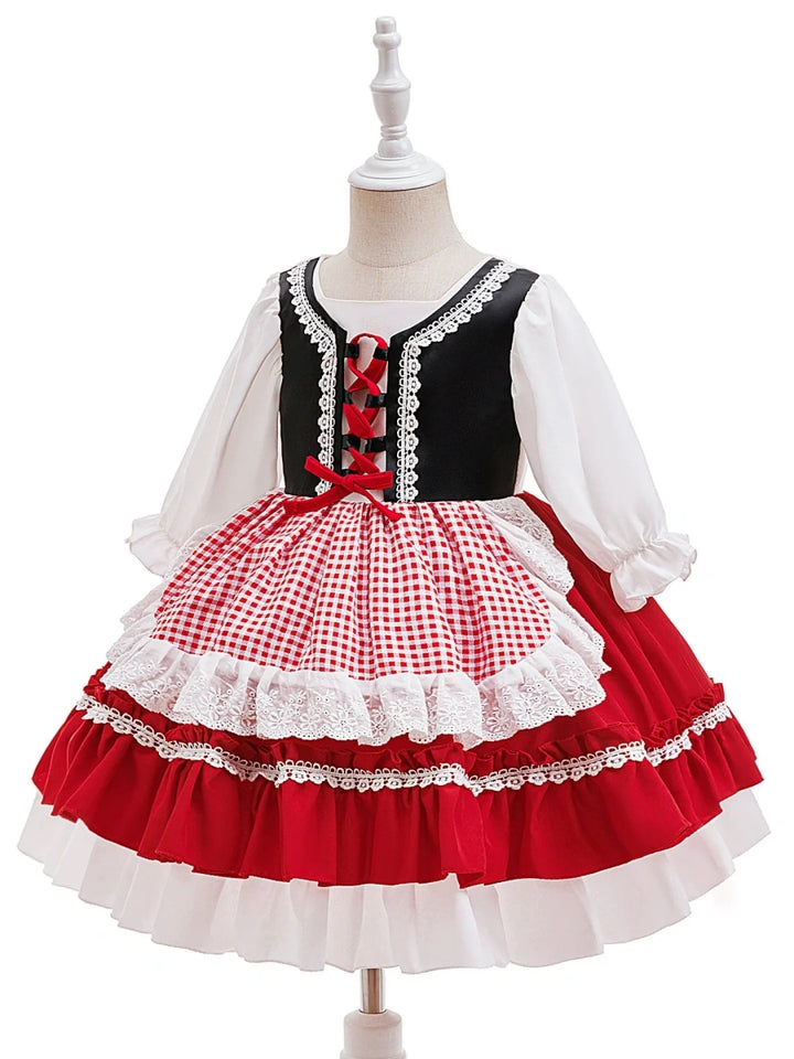 A-Line/Princess Scoop Half Sleeves Plaid Christmas Dresses for Girls WIth Pleats &amp; Bowknot
