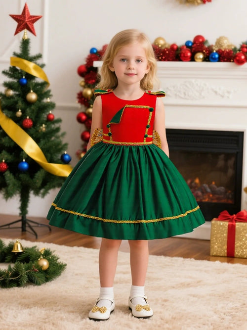 A-Line/Princess Scoop Flutter Sleeves Christmas Dresses for Girls WIth Bowknot