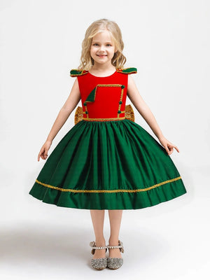 A-Line/Princess Scoop Flutter Sleeves Christmas Dresses for Girls WIth Bowknot