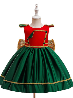 A-Line/Princess Scoop Flutter Sleeves Christmas Dresses for Girls WIth Bowknot