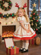 A-Line/Princess Scoop Puff Sleeves Christmas Dresses for Girls WIth Embroidery