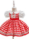 A-Line/Princess Peter Pan Collar Puff Sleeves Plaid Christmas Dresses for Girls
