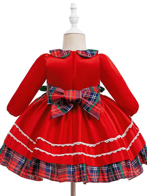A-Line/Princess Peter Pan Collar Long Sleeves Christmas Dresses for Girls With Bowknot
