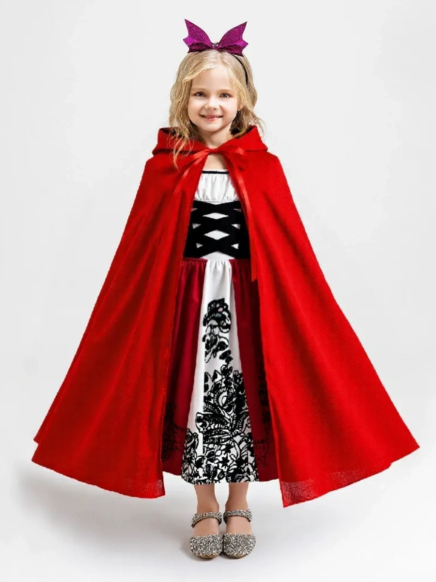 A-Line/Princess Square Neck Sleeveless Knee-Length Halloween Dresses for Girls With Hooded Cape