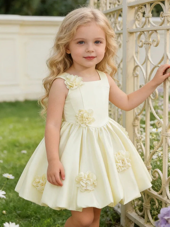 A-Line/Princess Square Neck Sleeveless Birthday Dresses for Girls WIth 3D Floral