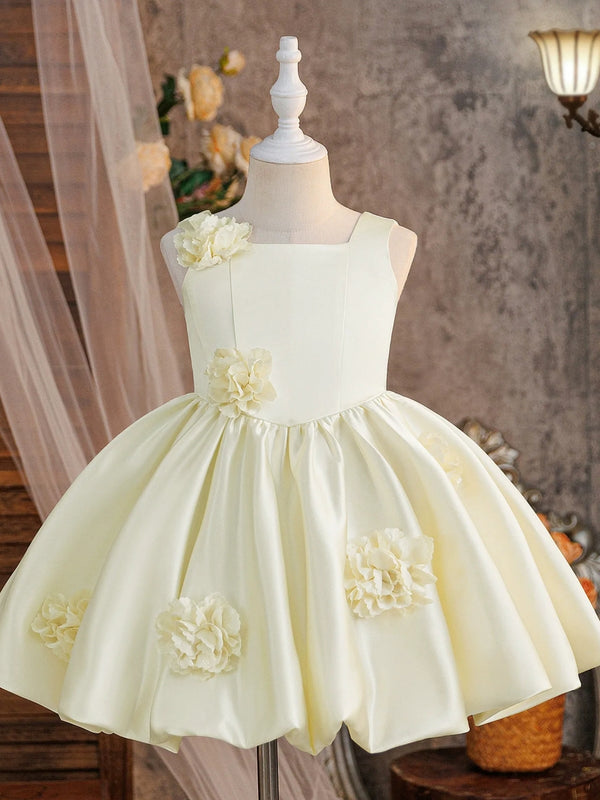 A-Line/Princess Square Neck Sleeveless Birthday Dresses for Girls WIth 3D Floral