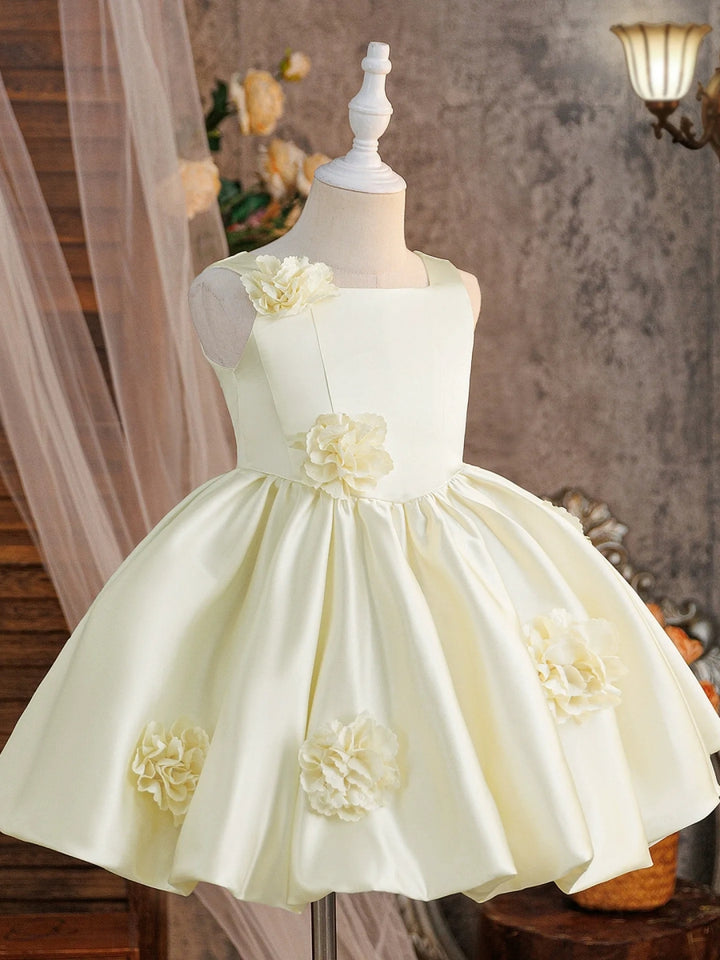 A-Line/Princess Square Neck Sleeveless Birthday Dresses for Girls WIth 3D Floral