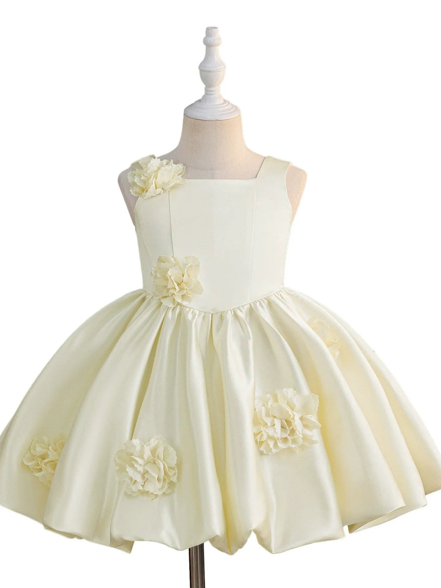 A-Line/Princess Square Neck Sleeveless Birthday Dresses for Girls WIth 3D Floral