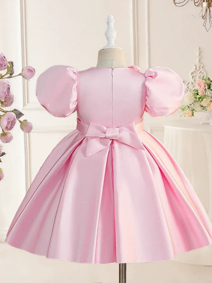 A-Line/Princess V-Neck Puff Sleeves Flower Girl Dresses With Bowknot &amp; 3D Floral
