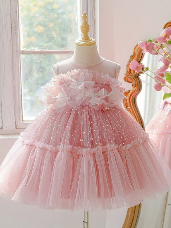 Ball Gown Scoop Sleeveless Ruched Flower Girl Dresses With 3D Floral & Bowknot