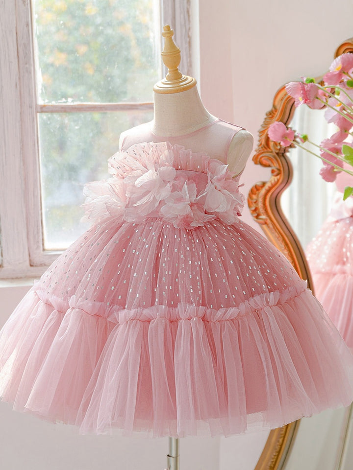 Ball Gown Scoop Sleeveless Ruched Flower Girl Dresses With 3D Floral &amp; Bowknot