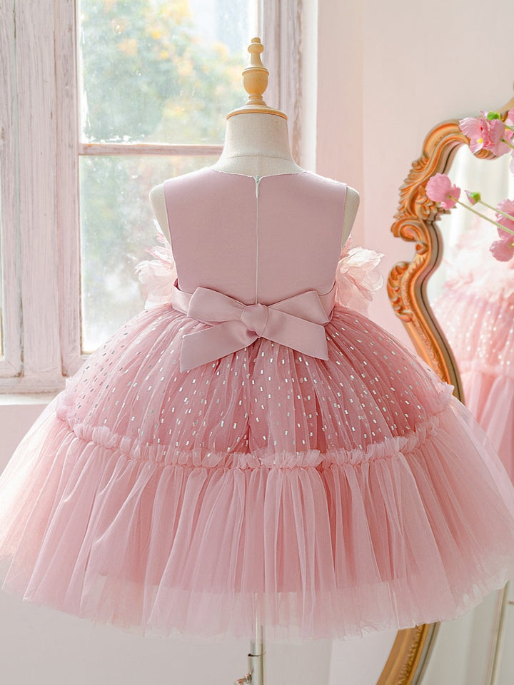 Ball Gown Scoop Sleeveless Ruched Flower Girl Dresses With 3D Floral &amp; Bowknot