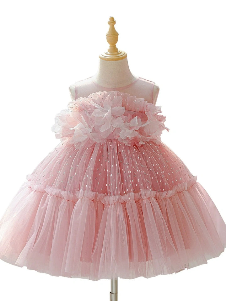 Ball Gown Scoop Sleeveless Ruched Flower Girl Dresses With 3D Floral &amp; Bowknot