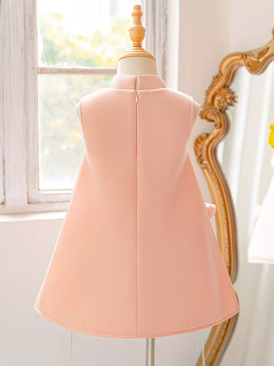 A-Line/Princess Turtleneck Sleeveless Knee-Length Flower Girl Dresses With 3D Floral