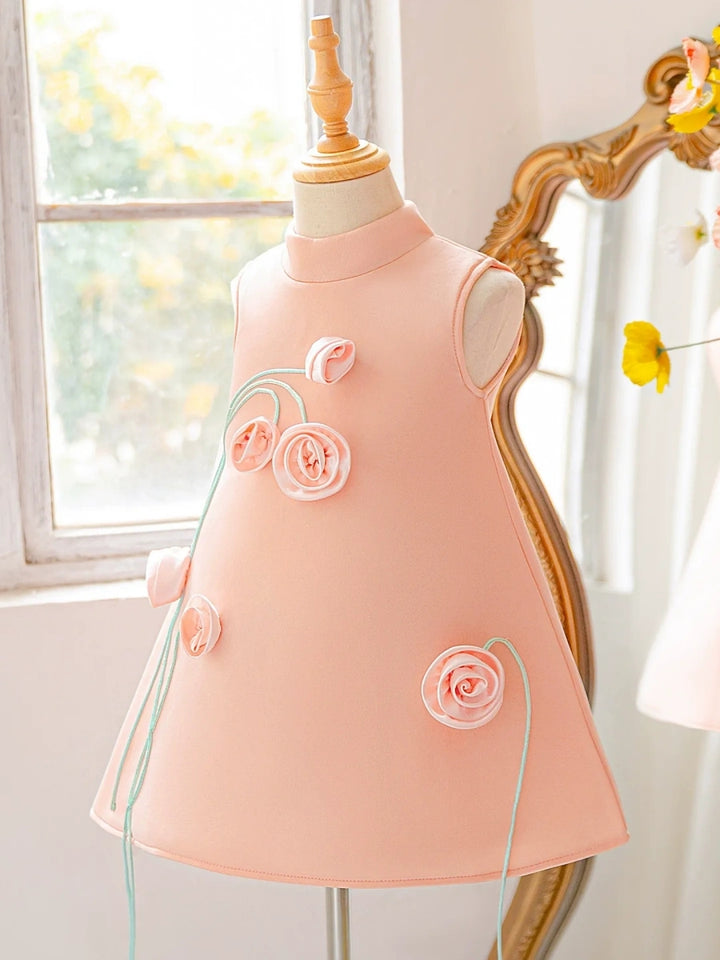 A-Line/Princess Turtleneck Sleeveless Knee-Length Flower Girl Dresses With 3D Floral