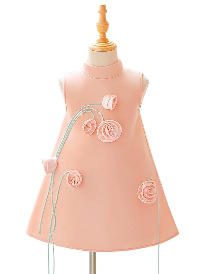 A-Line/Princess Turtleneck Sleeveless Knee-Length Flower Girl Dresses With 3D Floral