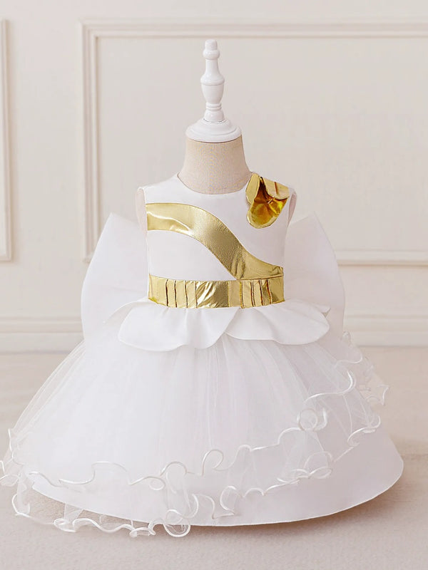 Ball Gown Scoop Sleeveless Knee-Length Flower Girl Dresses With Ruffles & Bowknot