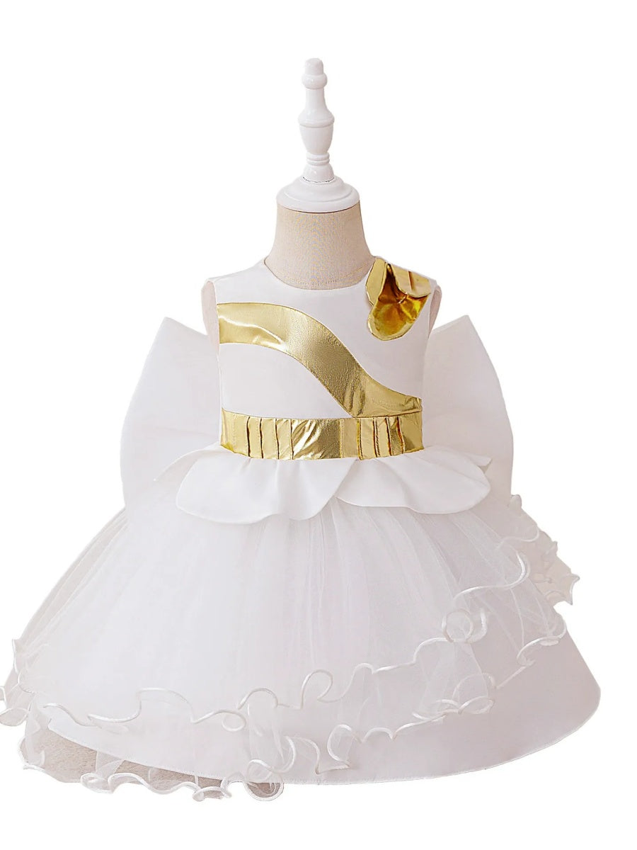 Ball Gown Scoop Sleeveless Knee-Length Flower Girl Dresses With Ruffles &amp; Bowknot