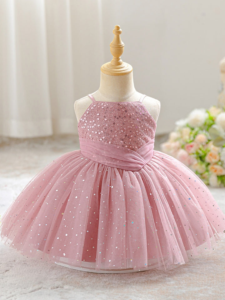 Ball Gown Spaghetti Straps Sleeveless Knee-Length Flower Girl Dresses With Sequins &amp; Sash