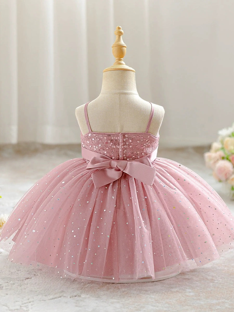 Ball Gown Spaghetti Straps Sleeveless Knee-Length Flower Girl Dresses With Sequins &amp; Sash