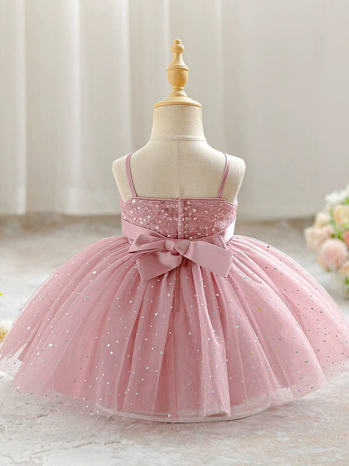 Ball Gown Spaghetti Straps Sleeveless Knee-Length Flower Girl Dresses With Sequins &amp; Sash