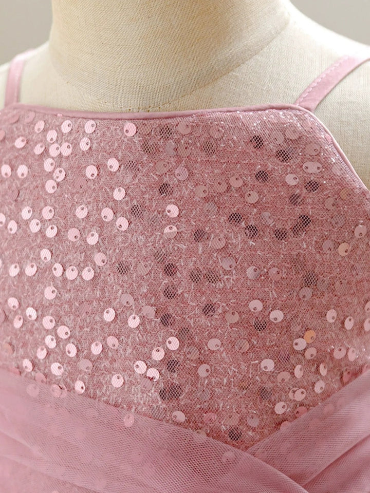 Ball Gown Spaghetti Straps Sleeveless Knee-Length Flower Girl Dresses With Sequins &amp; Sash