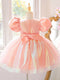 Ball Gown Scoop Puff Sleeves Knee-Length Flower Girl Dresses With Beading & Bowknot