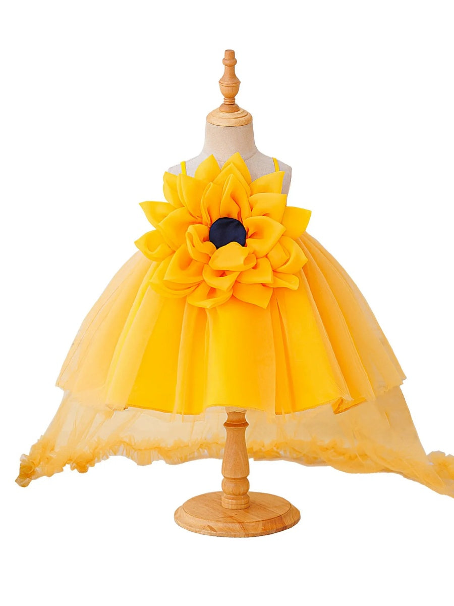 Ball Gown Spaghetti Straps Sleeveless Knee-Length Two Pieces Flower Girl Dresses With 3D Floral