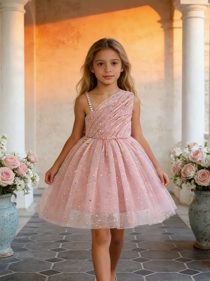 Ball Gown One-Shoulder Sleeveless Knee-Length  Flower Girl Dresses With 3D Floral &amp; Pearl